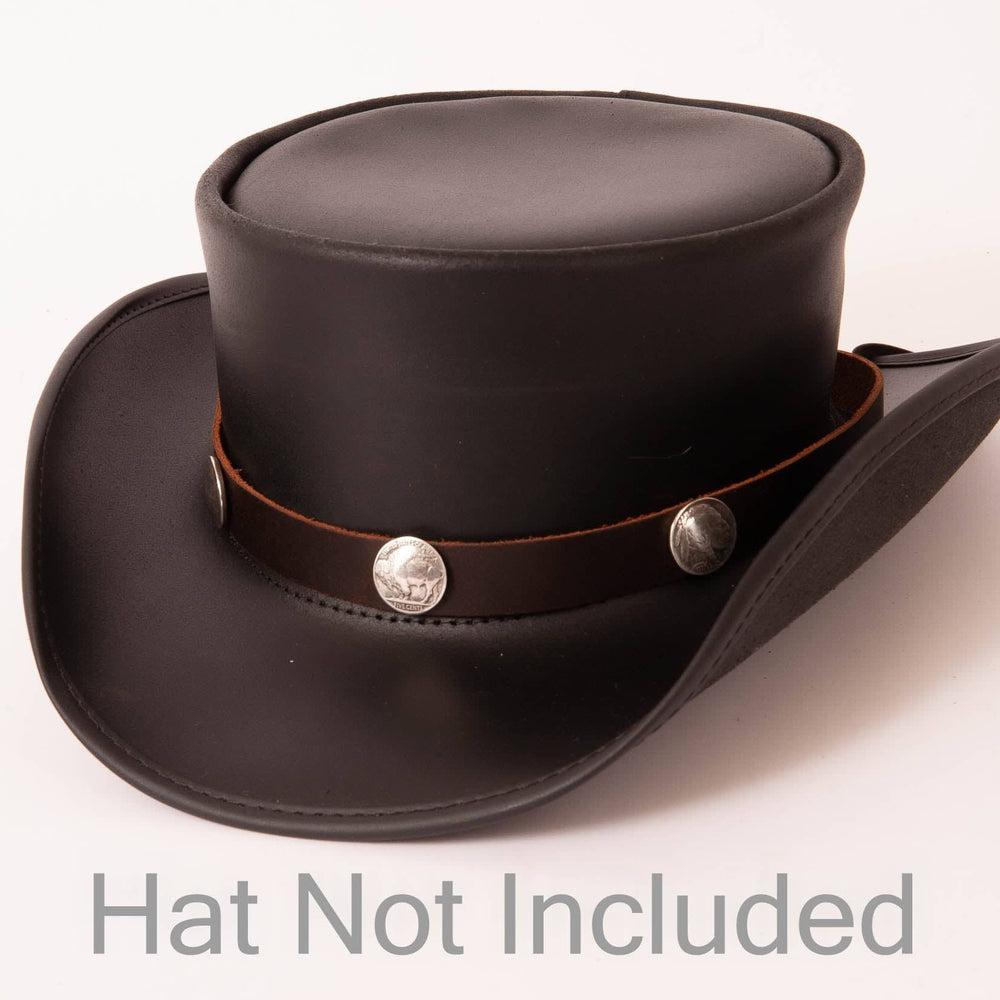 Buffalo Brown Leather Band with Replica Buffalo Nickels on a top hat
