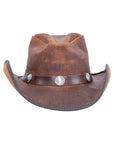 A front view of a Cobblestone Leather Cowboy Hat with 3" Brim and 4" Crown 