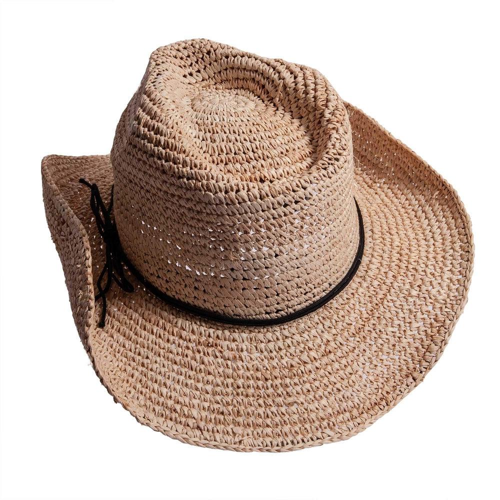 A Top view of a Calder brown Straw Sun Hat 