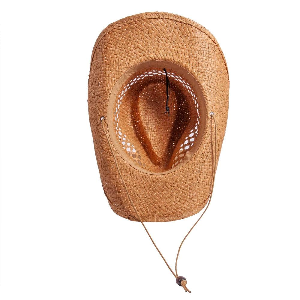An bottom view of Carly brown straw hat