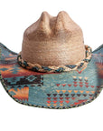 A front view of Cassius Distressed straw painted brim straw hat 