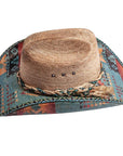 A side view of Cassius Distressed straw painted brim straw hat 