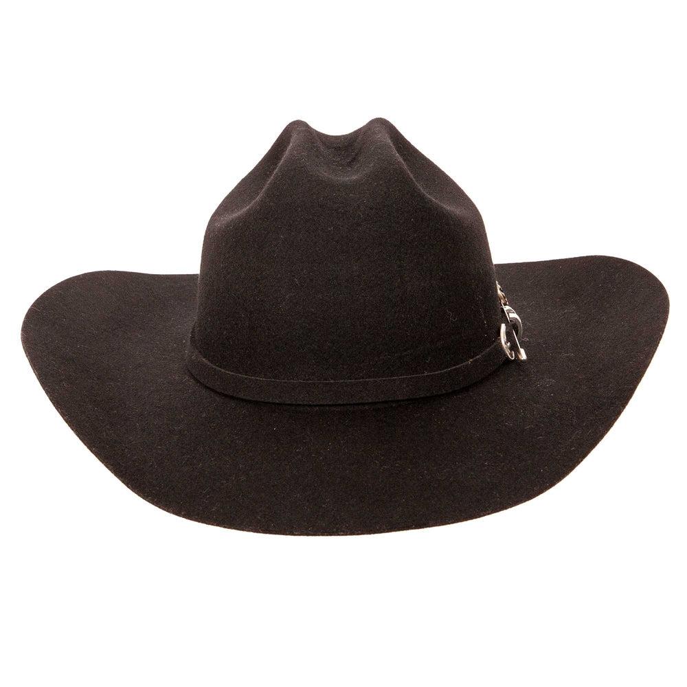 A front view of a Black Cattleman Felt Cowboy Hat