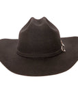 A front view of cattleman black felt hat