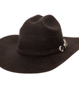 A angle view of a Black Cattleman Felt Cowboy Hat 
