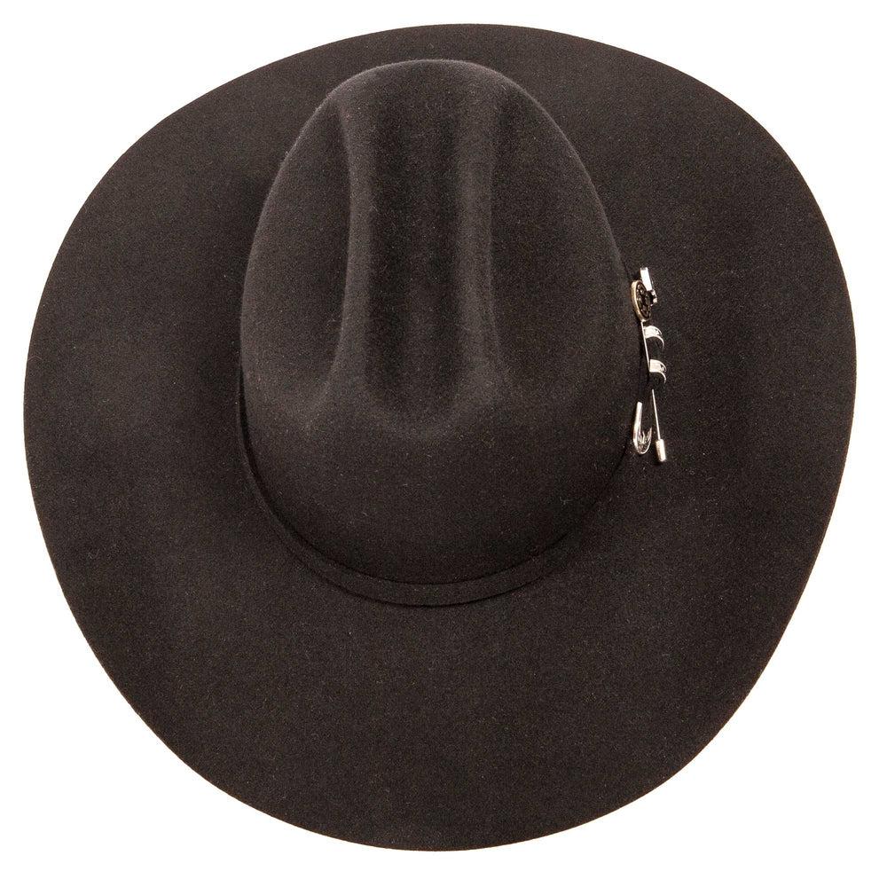Top view of black felt cowboy hat