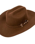 an angle view of a Brown Cattleman Felt Cowboy Hat 