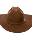 A front view of a Brown Cattleman Felt Cowboy Hat 