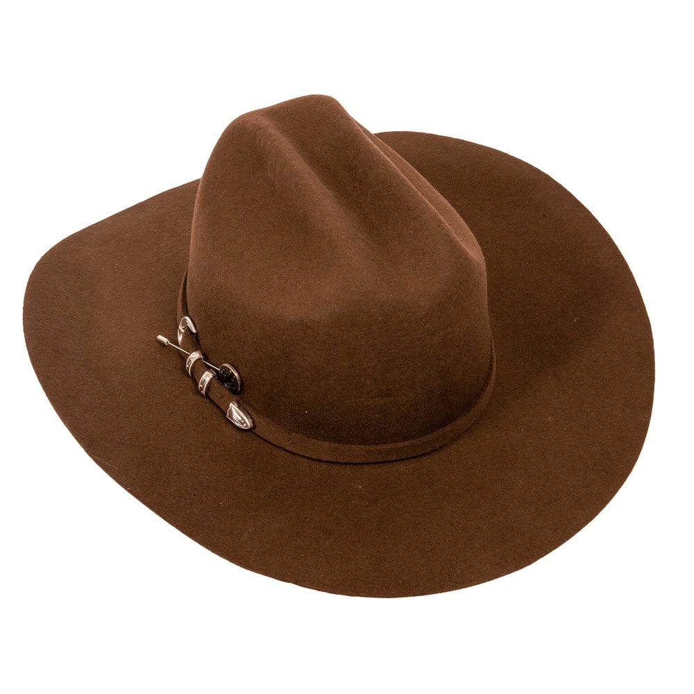 A back top view of a Brown Cattleman Felt Cowboy Hat 
