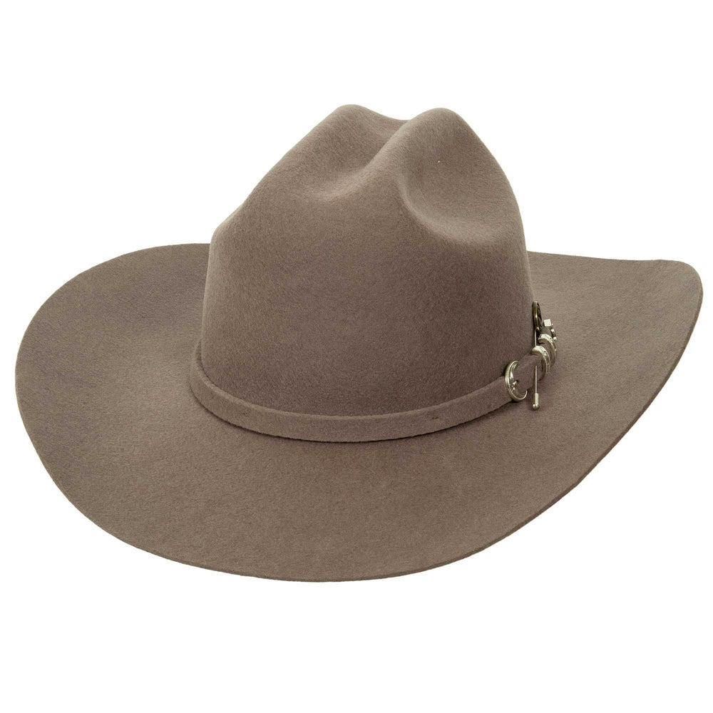 A front angle view of a Gunsmoke Cattleman Felt Cowboy Hat 