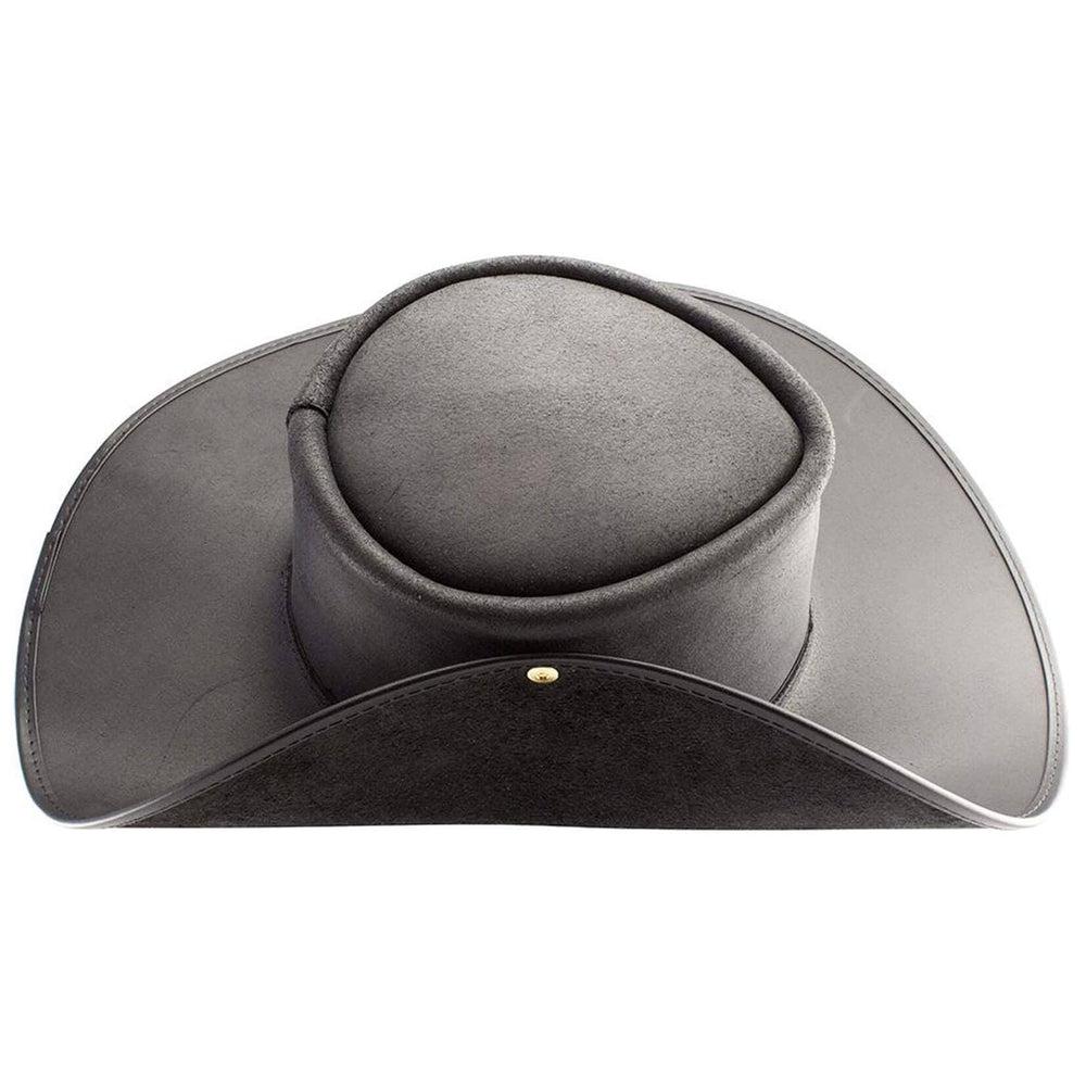 Unbanded Black Leather Cavalier Hat by American Hat Makers