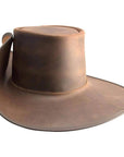 Unbanded Brown Leather Cavalier Hat by American Hat Makers