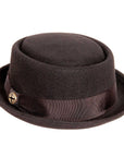 A side view of chi town black felt brim hat