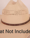 the colt tooled leather Cowboy hat band with silver buckle on a cowboy hat