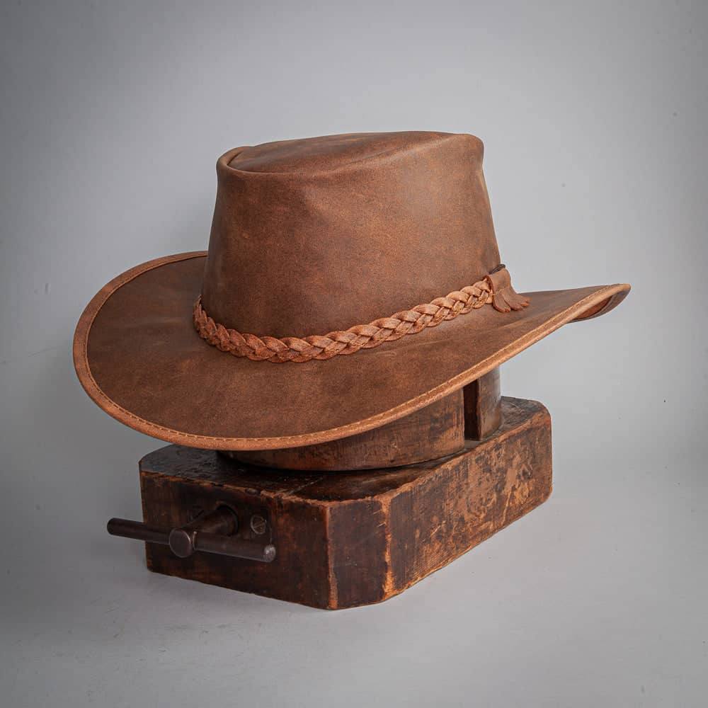 Mens Crushable Leather Outback Hat - by American Hat Makers