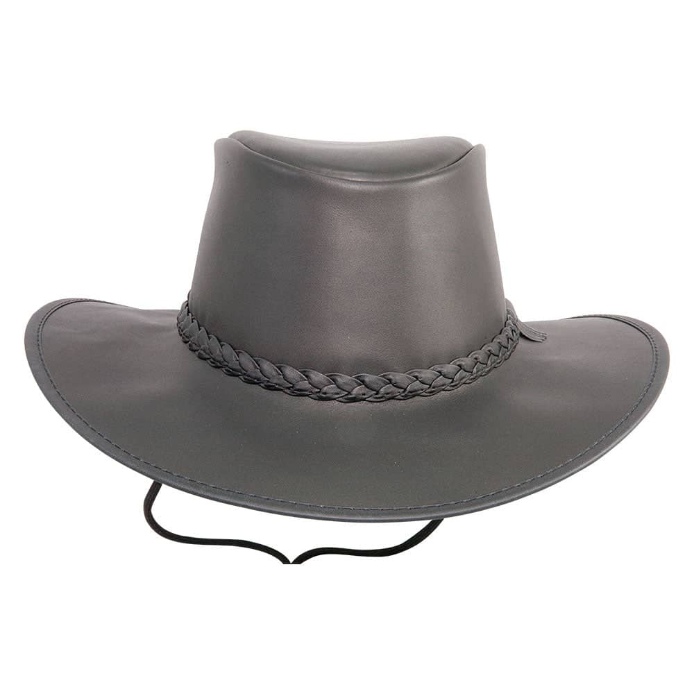 Crusher Black with Braided Band Outback Leather Hat by American Hat Makers
