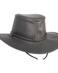 Crusher Black with Braided Band Outback Leather Hat by American Hat Makers