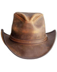 A front view of a Leather Cowboy Hat 