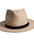 A front view of cream Dimitri fedora straw hat