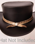 A front view of a Double Rattle Hat Band on a black top hat