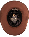 A bottom view of a Duke Brown Felt Cowboy Hat