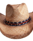 A front view of a Dusty brown straw cowboy hat 
