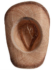 A bottom view of Dusty brown straw cowboy hat 