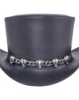 El Dorado Black Leather Top Hat with a 5 Skull Band by American Hat Makers
