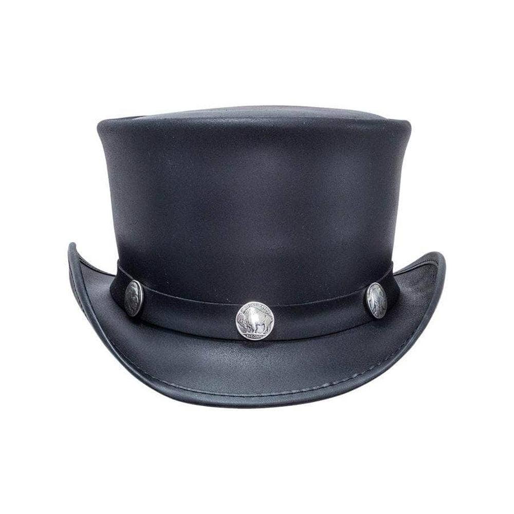 El Dorado | Mens Leather Top Hat with Buffalo Nickel Hat Band 