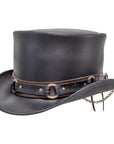 El Dorado Black Leather Top Hat with SR2 Band by American Hat Makers