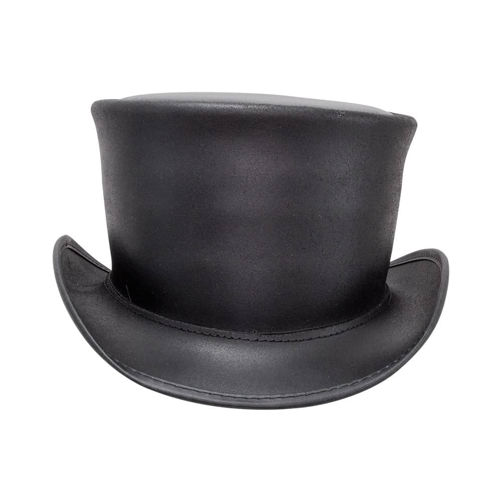 Unbanded El Dorado Black Leather Top Hat by American Hat Makers