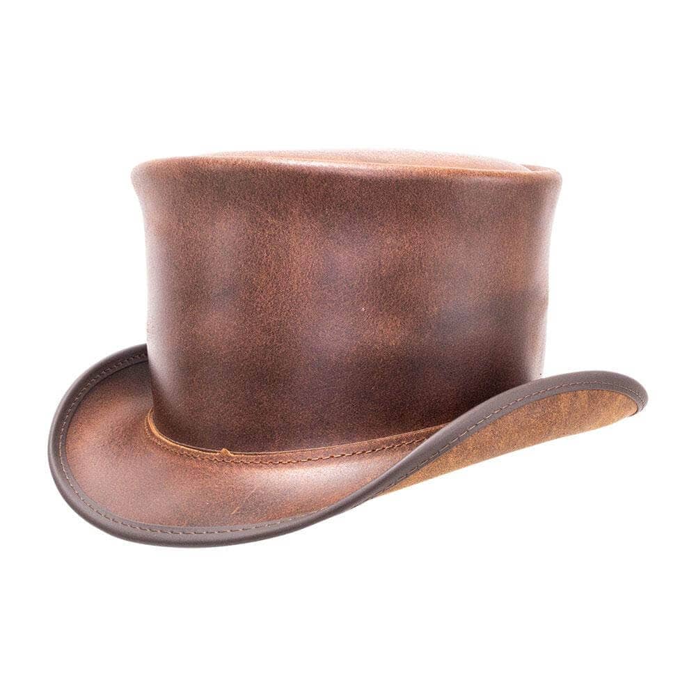 Unbanded El Dorado Brown Leather Top Hat by American Hat Makers