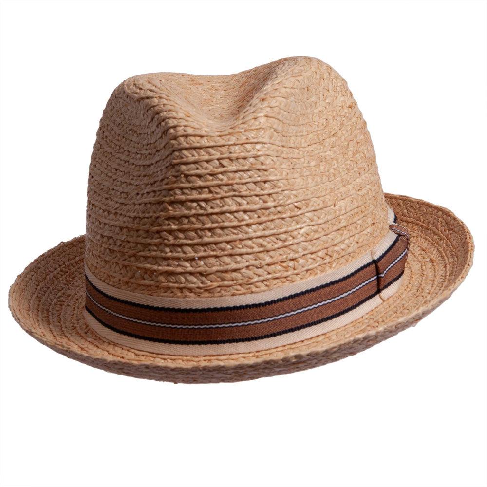 A right side view of a Straw Fedora hat