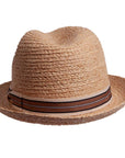 A left side view of brown Straw Fedora hat