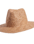 An angled view of Fabian brown straw sun hat 