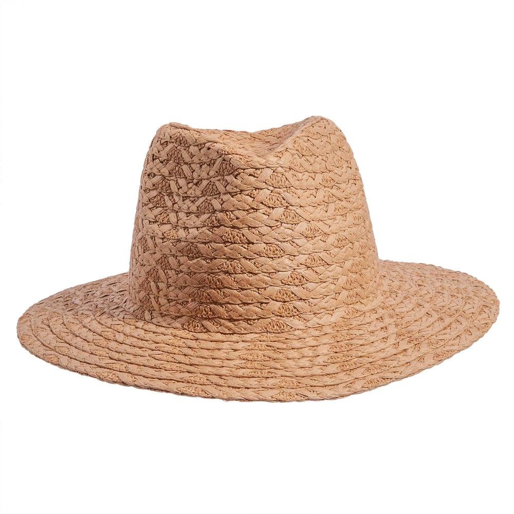 A front view of Fabian brown straw sun hat 