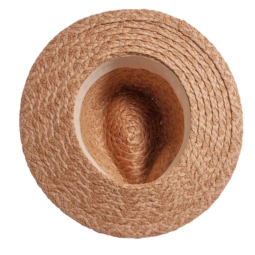 An bottom view of Fabian brown straw sun hat 