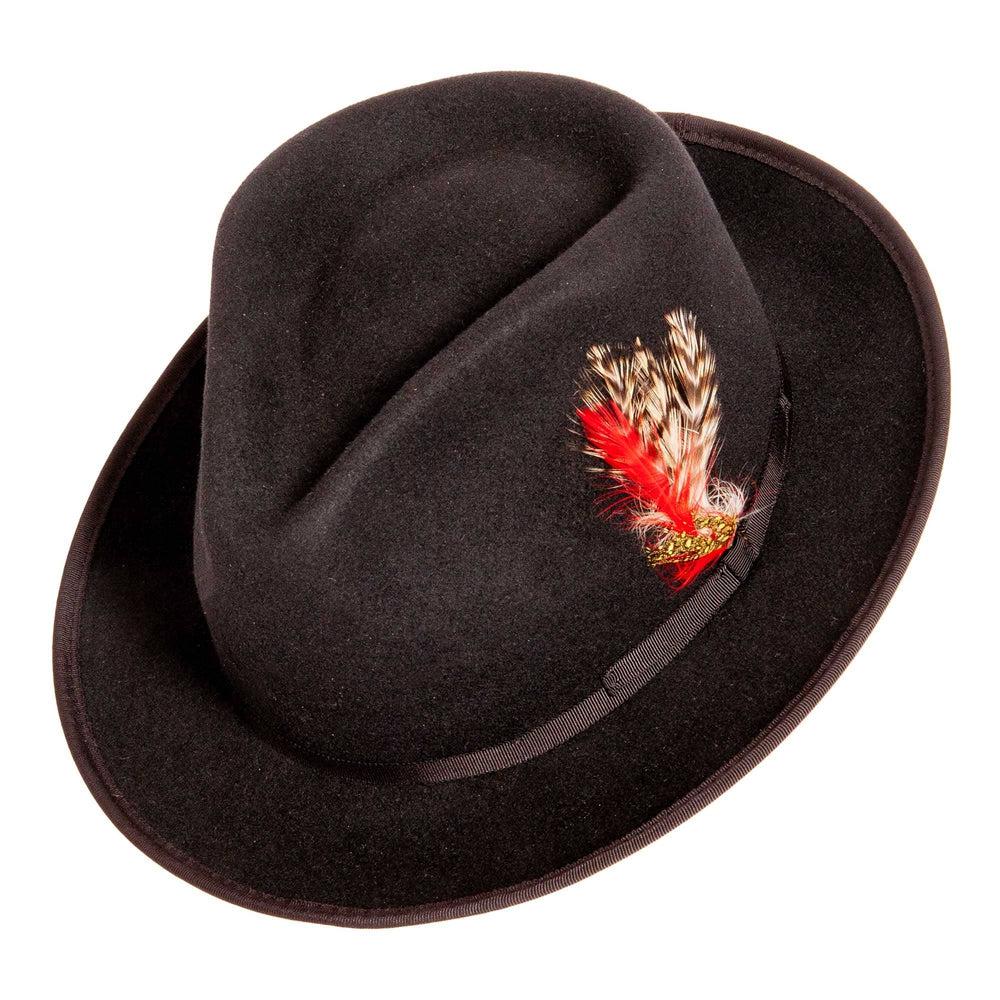 An right angle view of the fillmore black hat