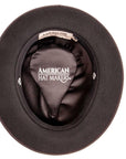A bottom view of a fillmore black felt hat