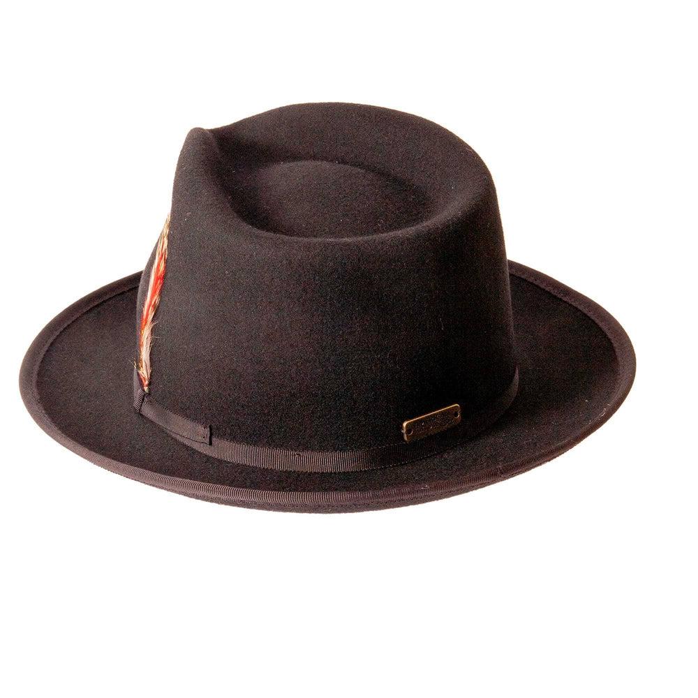 A back view of Filmore Black Felt Fedora Hat 