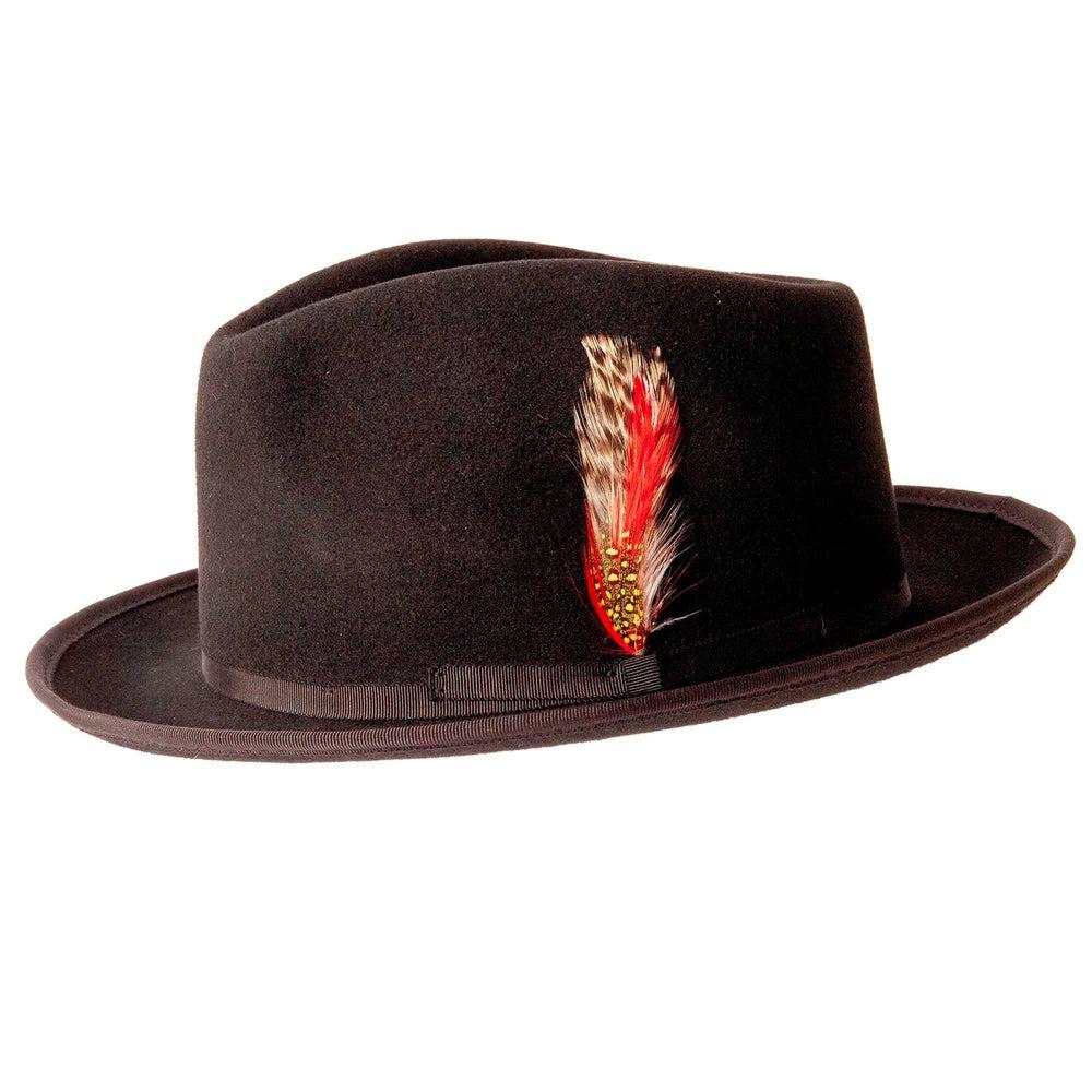 A side view of Filmore Black Felt Fedora Hat 