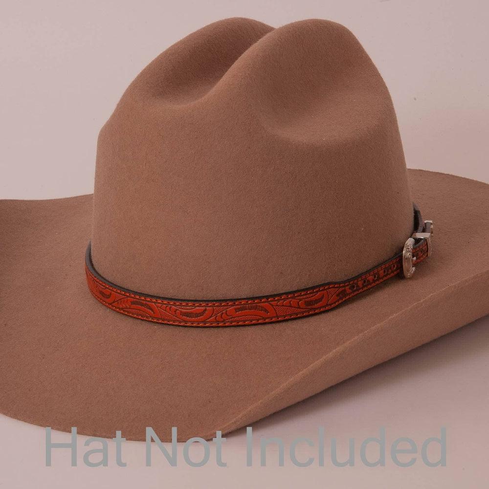 Firebird Brown Leather Cowboy Hat Band on a brown felt hat