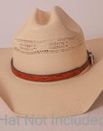 Firebird Brown Leather Cowboy Hat Band on a cream hat
