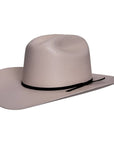 An angle view of the FT Worth cowboy hat in cream color