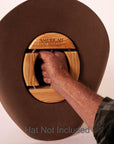 Four Way Hat Stretcher on a brown felt hat