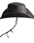 A side view of a Hollywood Black Leather Cowboy Hat 