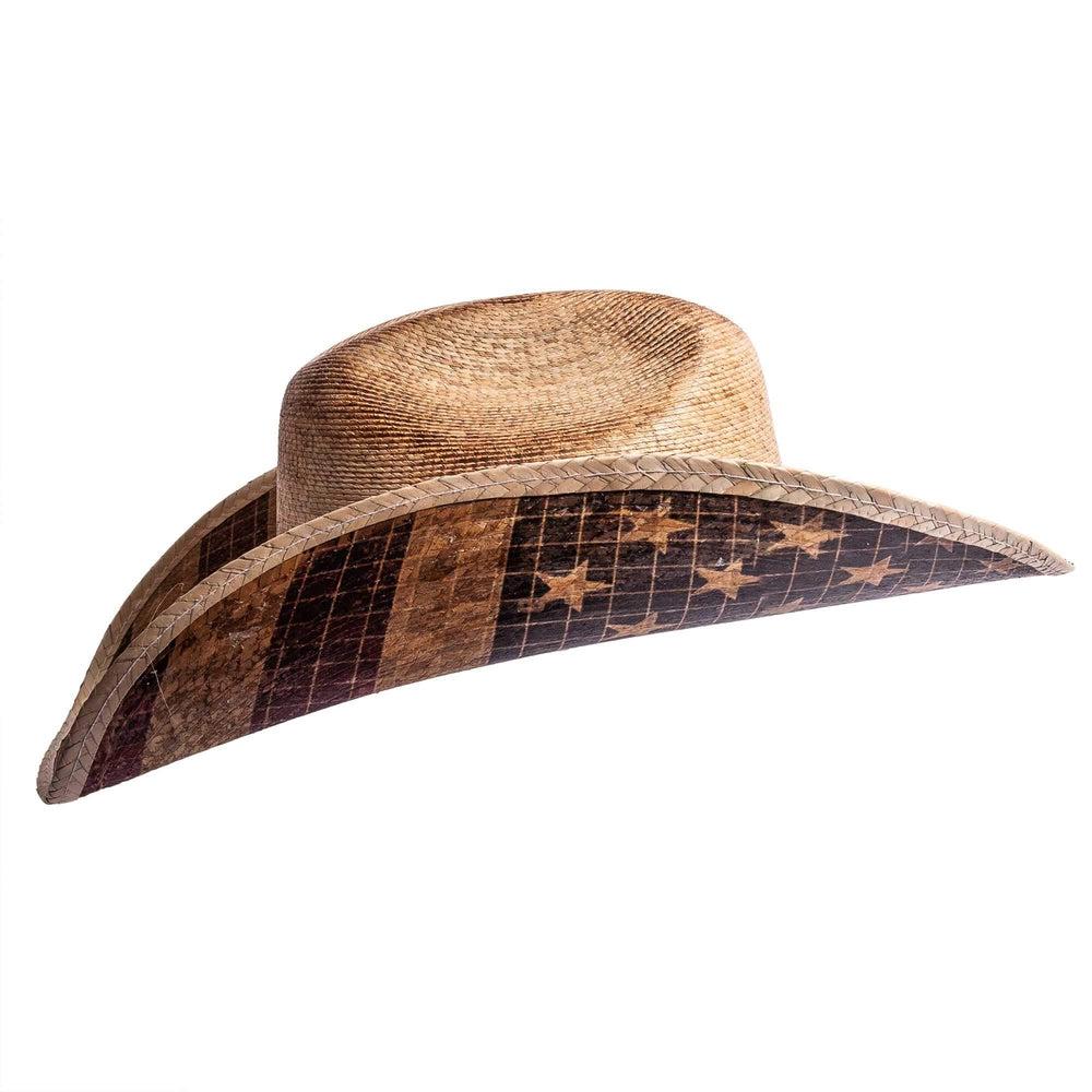 A side view of Liberty US flag designed straw cowboy hat
