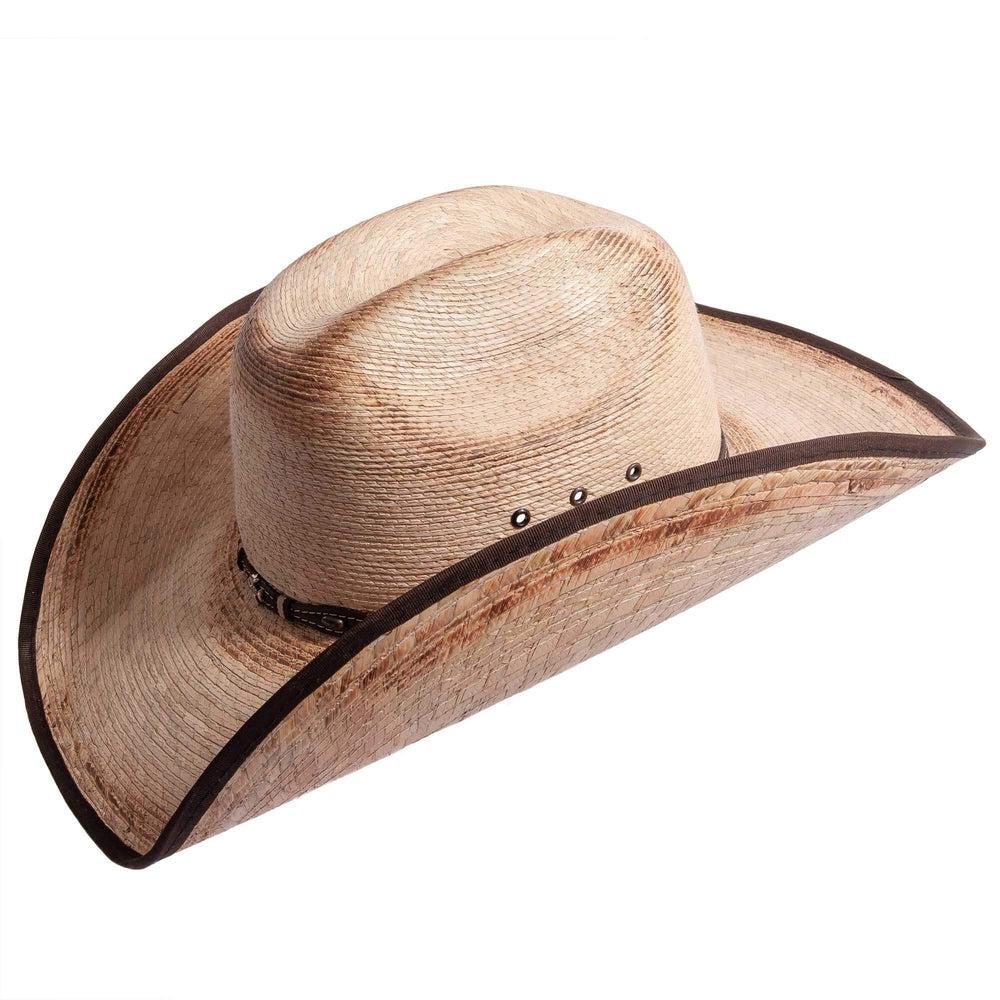 A side view of Lucas distressed straw cowboy hat 