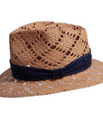 A front view of Markie brown fedora straw hat