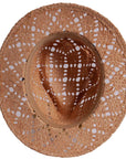 An bottom view of a brown Markie fedora hat